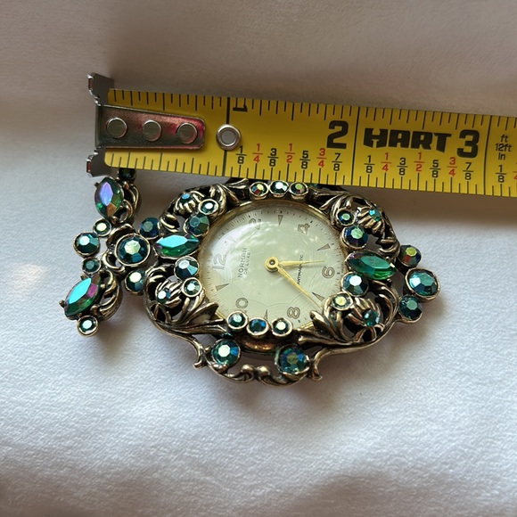 Vintage Swiss Watch Colorful Crystals Pin Brooch